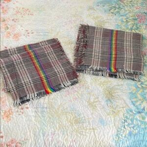 Bundle of 2 Plaid Scarves with Rainbow Stripe